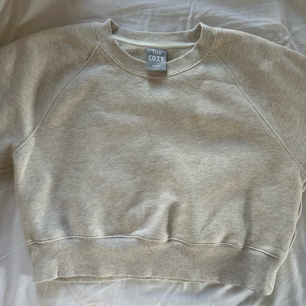TNA cozy fleece perfect cropped crew neck
